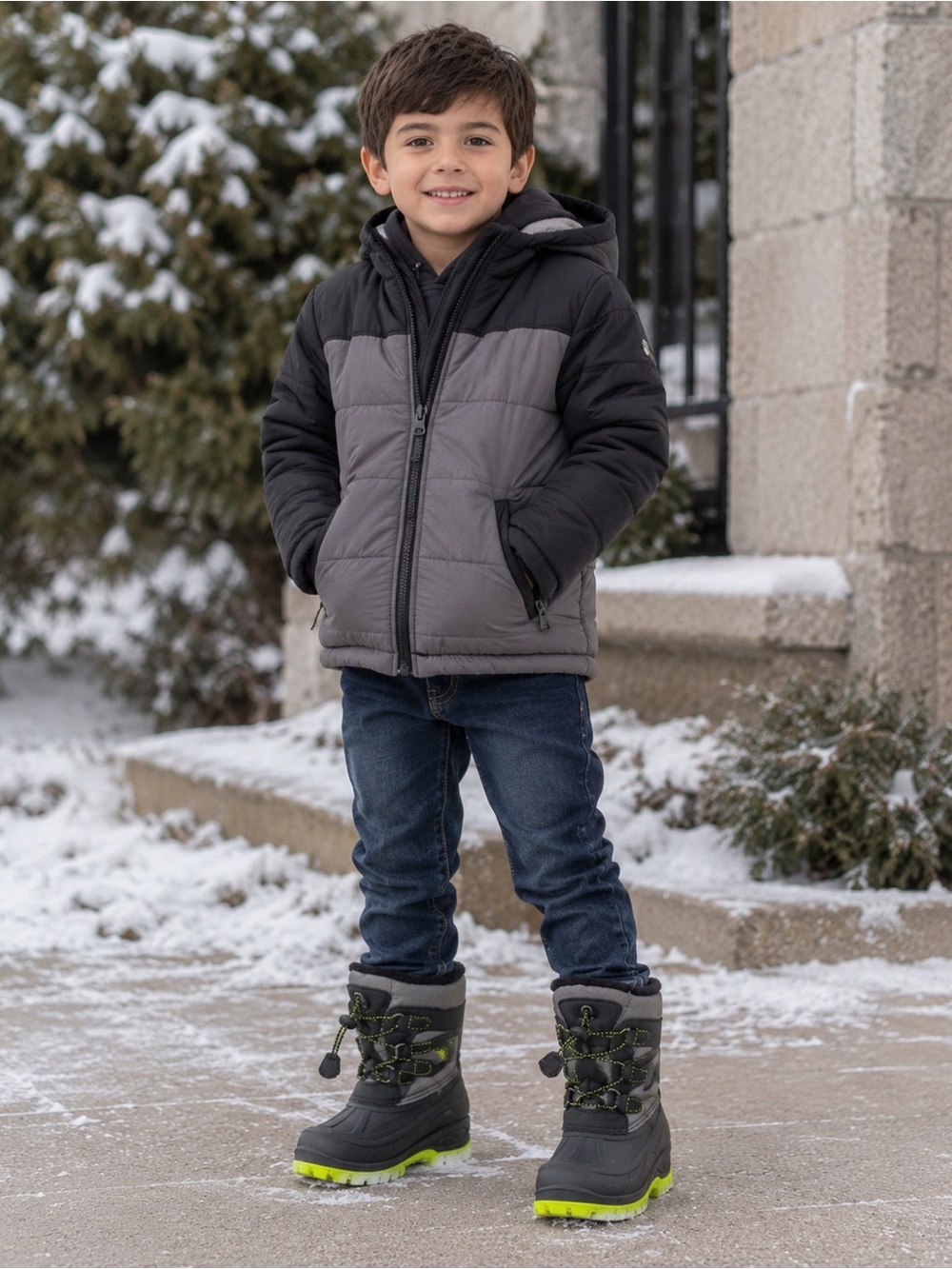Khombu Kids Black and Neon Green Winter Rain & Snow Boots